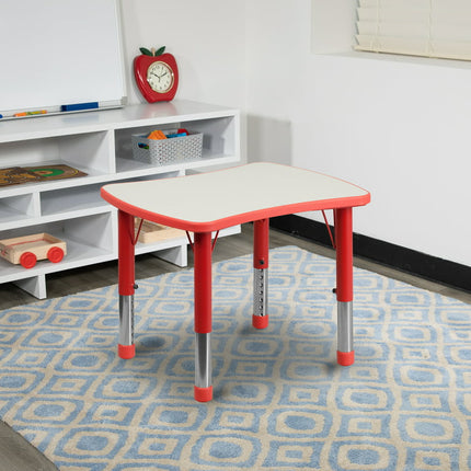 BizChair 21.875''W x 26.625''L Rectangular Red Plastic Height Adjustable Activity Table with Grey Top