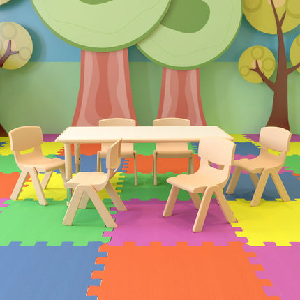 BizChair 23.625"W x 47.25"L Rectangular Natural Plastic Height Adjustable Activity Table Set with 6 Chairs