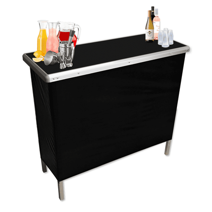 Black Folding Portable Party Bar with Storage Shelf, Carrying Bag, & 2 Skirts (40" L x 36" H) - Single