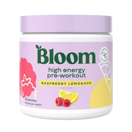 Bloom Nutrition High Energy Pre-Workout, Raspberry Lemonade, 25 Servings