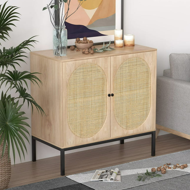 Buffet Sideboard Rattan Cabinet with Handmade Natural Rattan Doors, Console Table Storage Cabinet Buffet Cabinet, for Kitchen, Living Room, Hallway, Entryway