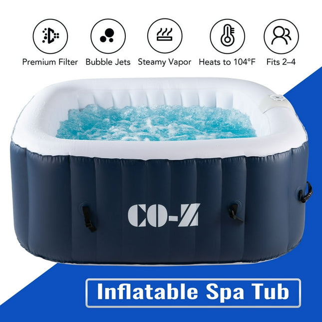 CO-Z 5x5ft PVC Square Inflatable Spa Tub w 120 Massaging Jets for Patio & More for 4-person Blue