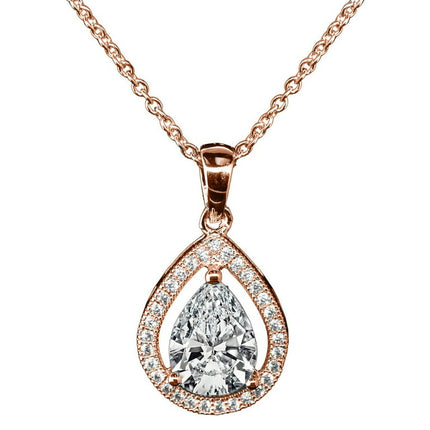 Cate & Chloe Isabel 18k Rose Gold Plated Halo Teardrop Pendant Necklace | Women's Necklace with Solitaire CZ Crystal