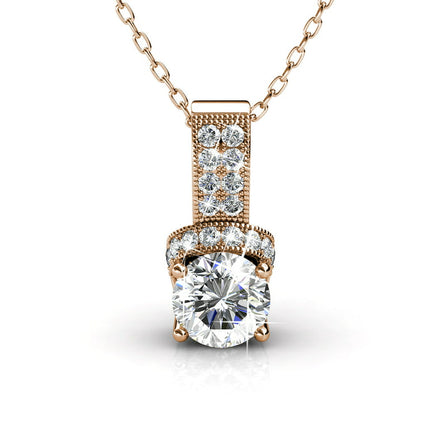 Cate & Chloe Laya 18k Rose Gold Pendant Necklace with Swarovski Crystals, Silver Round Cut Diamond Necklace for Women, Wedding Anniversary Special Occasion Jewelry Gift