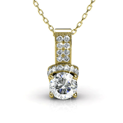 Cate & Chloe Laya 18k Yellow Gold Pendant Necklace with Swarovski Crystals, Silver Round Cut Diamond Necklace for Women, Wedding Anniversary Special Occasion Jewelry Gift