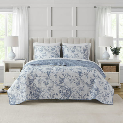 Chantilly Toile Blue 2 Piece Cotton Quilt Set - Twin