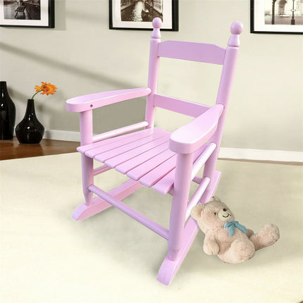 Children's Wooden Rocking Chair, High Back Reclining Rocker for Patio, Porch, Garden and Living Room, Child's Porch Rocker, Weight Capacity 110 LBS, 14.2"LX18.9"WX22.4"H, Light Pink