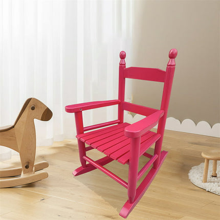 Children's Wooden Rocking Chair, High Back Reclining Rocker for Patio, Porch, Garden and Living Room, Child's Porch Rocker, Weight Capacity 110 LBS, 14.2"LX18.9"WX22.4"H, Red