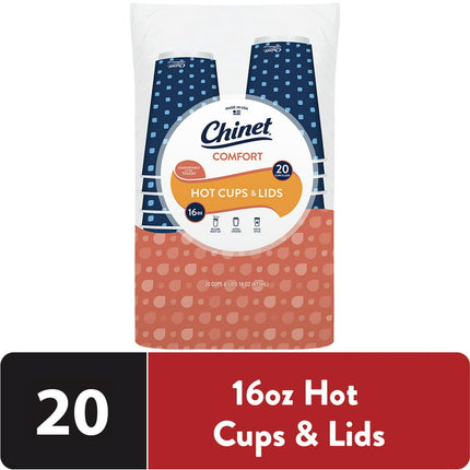 Chinet Comfort® Premium Disposable Paper Hot Cups with Lids, 16 oz, 20 Count