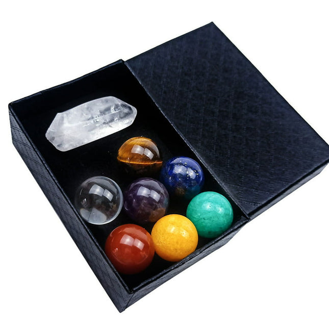 Christmas Gifts! Sruiluo Mothers Day Gifts Crystal Decor Healing Crystals Set, Natural Colorful Mixed Color 16mm Ball Yoga Stone Set Ornament Hexagonal Column Combination Gift Handicraft Set
