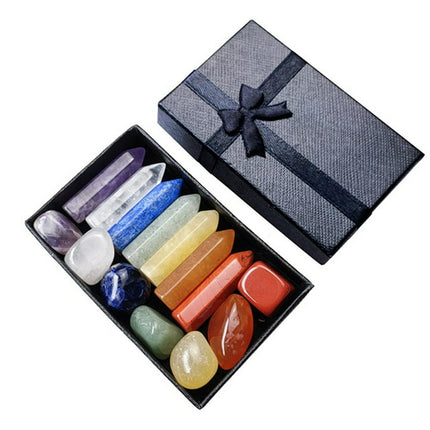 Christmas Saving Clearance! Sruiluo Mothers Day Gifts Crystal Decor Healing Crystals Set, Natural Colorful Hexagonal Column Amethyst Green Gold Dongling Jade Yoga Stone Combination Set
