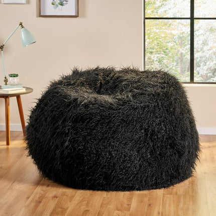 Christopher Knight Home Lachlan Glam Faux Fur Bean Bag Chair by  Black 54.00" W x 54.00" L x 42.00" H