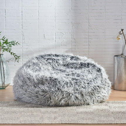 Christopher Knight Home Lachlan Glam Faux Fur Bean Bag Chair by  Silver Grey 21 inches high x 54 inches wide x 54 inches deep