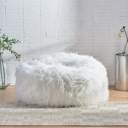 Christopher Knight Home Lachlan Glam Faux Fur Bean Bag Chair by  White 21 inches high x 54 inches wide x 54 inches deep