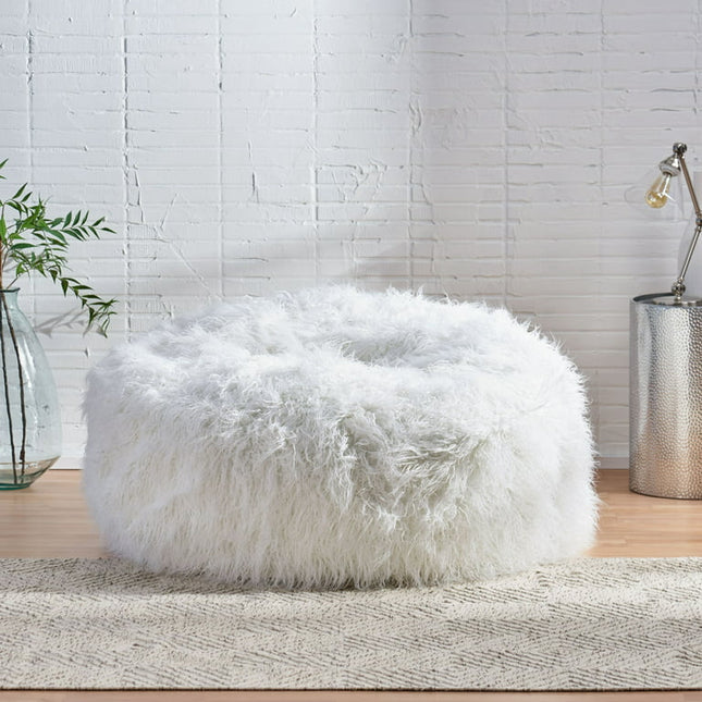 Christopher Knight Home Lachlan Glam Faux Fur Bean Bag Chair by  White 21 inches high x 54 inches wide x 54 inches deep