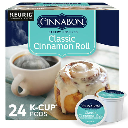 Cinnabon Classic Cinnamon Roll Flavored K-Cup Coffee Pods, Light Roast, 24 Count for Keurig Brewers