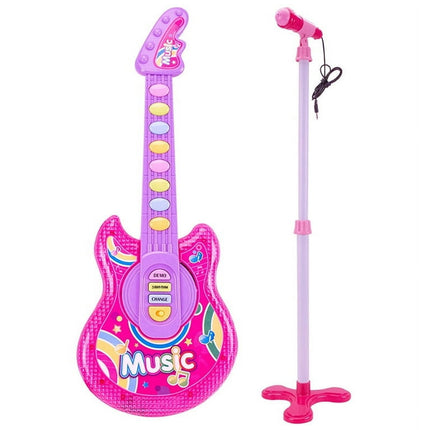 Clearance Kids Electric Musical Guitar Toy Play Set w/ 12 Demo Songs, Microphone, Kids Guitar Simulation Toy Set Electric Guitar Kit Toy Play Set Beginner Musical Instrument Set for Children