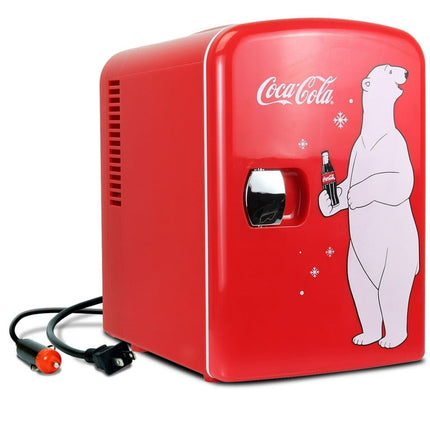 Coca-Cola Polar Bear 4L Portable Mini Cooler, 6 Can Beverage Mini Cooler for Travel