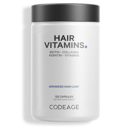 Codeage Hair Vitamins, Biotin 10mg, Keratin, Collagen Capsules, Zinc, Probiotics, Omega-3, Enzymes, 120 ct