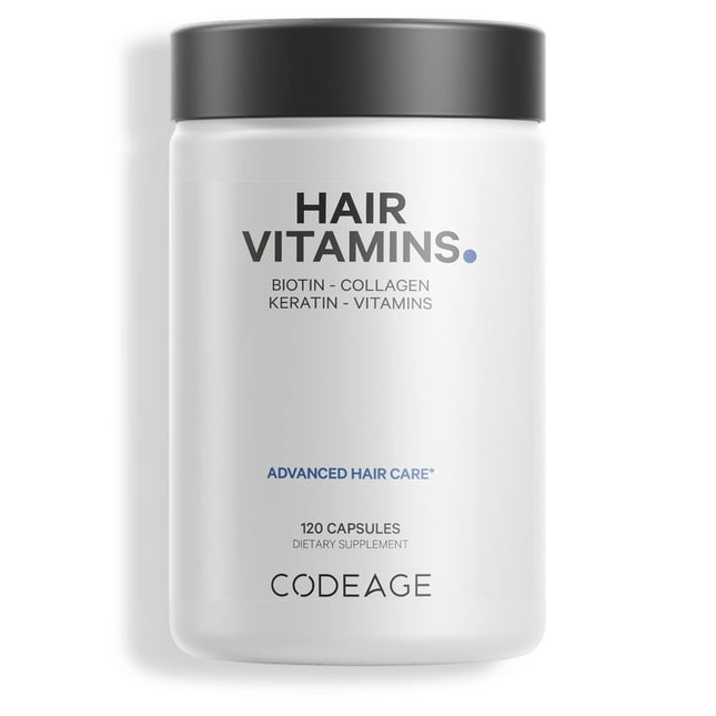 Codeage Hair Vitamins, Biotin 10mg, Keratin, Collagen Capsules, Zinc, Probiotics, Omega-3, Enzymes, 120 ct