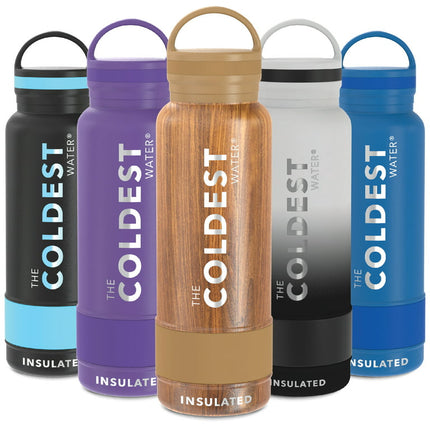 Coldest Sports Water Bottle - Leak Proof, Double Walled, Stainless Steel Cold & Hot Bottle, Thermo Mug ( Executive Wood, 21 Oz)