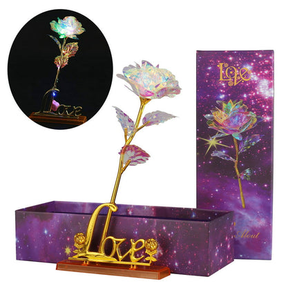 Colorful Galaxy Rose Flower Gift, EEEkit LED Light Artificial Rose Flower with Love Shaped Base for Valentine's Day, Mother's Day, Thanksgiving, Birthday, Anniversary, Wedding Gifts