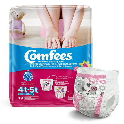 Comfees Training Pants for Girls, DriNite 12-hr Leakage Protection, 4T-5T over 38 lbs, 19 Count, 1 Pack