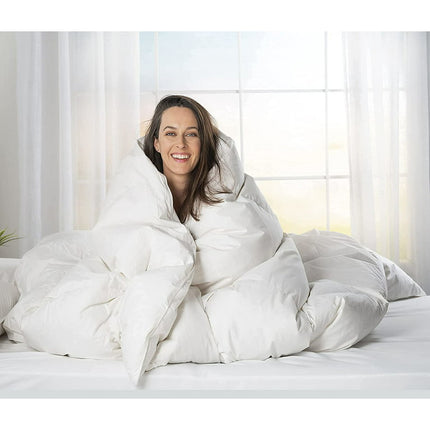 ComfyDown Luxurious White Comforter - Washable, European Goose Down, 650 Fill Power Soft, Plush, Egyptian Cotton 600 Thread Count Cover - Made in The USA (King)