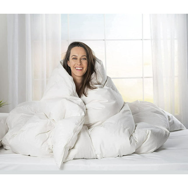 ComfyDown Luxurious White Comforter - Washable, European Goose Down, 650 Fill Power Soft, Plush, Egyptian Cotton 600 Thread Count Cover - Made in The USA (King)