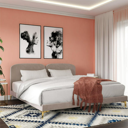 CosmoLiving by Cosmopolitan Coco Upholstered Bed Frame, King, Taupe Velvet