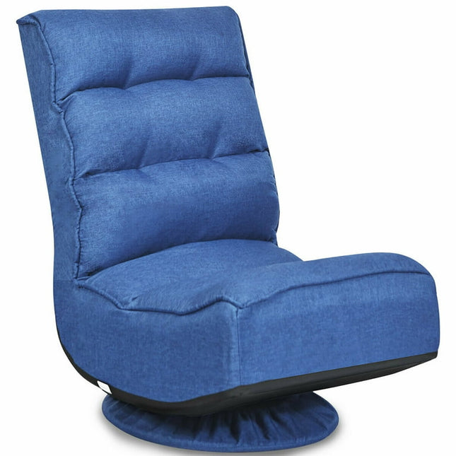 Costway Gaming Chair Fabric 6-Position Folding Lazy Sofa 360 Degree Swivel Grey\ Black\ Coffee High Back-Blue