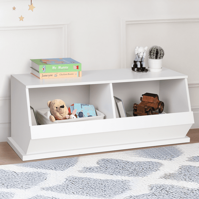 Cowiewie Kids Toy Storage Organizer 2 Bins, Toy Box Chest for Playroom Bedroom Living Room, White