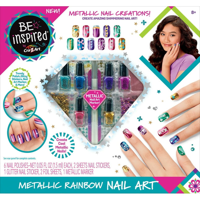 Cra-Z-Art Be Inspired Metallic Rainbow Nail Polish, Metallic Nail Art Activity Set