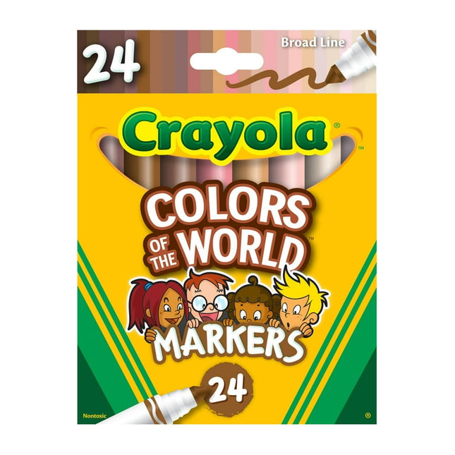 Crayola Colors of the World Broad Line Markers 24 Pack, Skin Tone Markers, Stocking Stuffers, 24 Colors