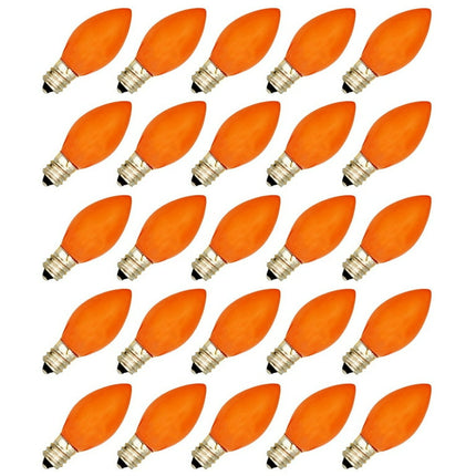Creative Hobbies Box of 25 Light Bulbs -C7 Steady Burning - Opaque Orange - 7 Watt Extended Life Nickel Plated Candelabra Base -Great for Night Lights Decorative Lights and Halloween Strings