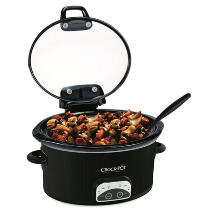 Crock-Pot 4.5-Quart Lift & Serve Hinged Lid Slow Cooker, One-Touch Control, Black
