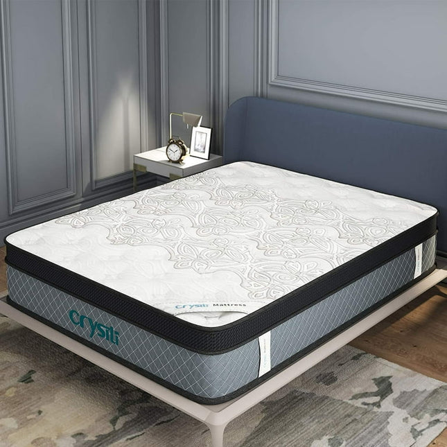 Crystli 12" Queen Size Pocket Innerspring Memory Foam Hybrid Mattress in a Box