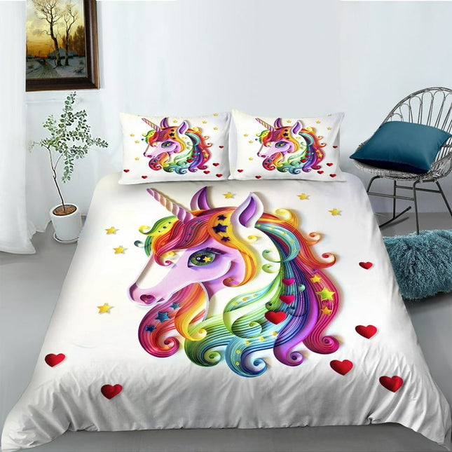 Cute Unicorn Comforter Sets，Flower Girl Colorful Unicorn Rainbow Bedding Sets,Queen (90"x90")