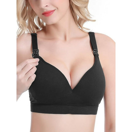 DAKIMOE Maternity Nursing Wire-Free Bra Breastfeeding Bralette, Black, L