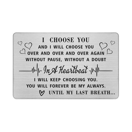 DEGASKEN I Choose You Card for Husband Men, Love Gifts for Him Anniversary Valentine Christmas, Metal Greeting Wallet Card