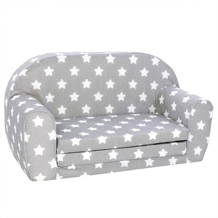 DELSIT Toddler Couch & Kids Sofa - European Made Children's 2 in 1 Flip Open Foam Double Sofa - Kids Folding Sofa, Kids Couch - Comfy fold Out Lounge (Gray with Stars)