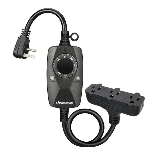 DEWENWILS Light Timer Outdoor for Christmas Weatherproof with 2 FT Extension Cord, Photocell Timer Switch with 3 Grounded Outlets for Holiday Decorations, Landscape Light, String Lights, UL Listed