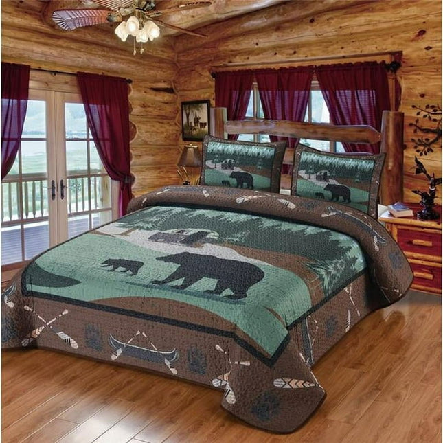 De Leon Collections  Bear RV Park Quilt Quilted Bedding Set, Multi Color - King Size Quilt & 2 Standard Shams