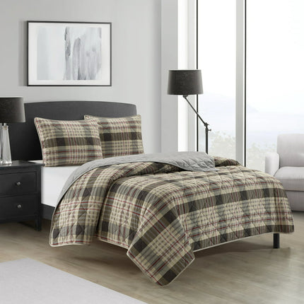 Dearfoams Quilt Set, Full/Queen, Brown, 3 Piece