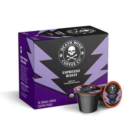 Death Wish Coffee, Espresso Roast Single-Serve Coffee Pods, 18 Count