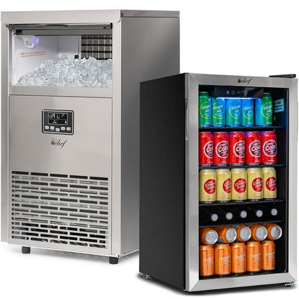 Deco Chef Commercial Ice Maker, Stainless Steel with 118-Can Mini Fridge Bundle