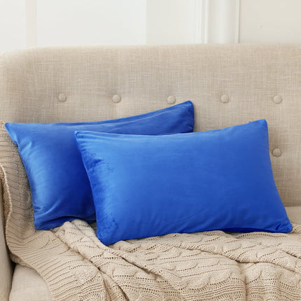 Deconovo Lumbar Pillow Covers Velvet Decorative Throw Pillow Covers Short Plush Pillow Covers for Couch, 12"x 20", Blue, 2 Pack