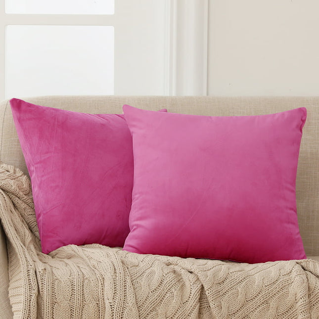 Deconovo Pack of 2 Decorative Throw Pillow Covers Velvet Cushion Covers Pink Holiday Pillow Covers for Sofa, 16"x 16", Fuchsia, 2 Pack