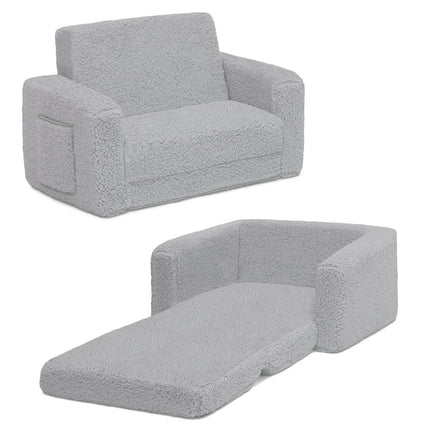 Delta Children Cozee Flip-Out Sherpa 2-in-1 Convertible Chair to Lounger for Kids, Grey