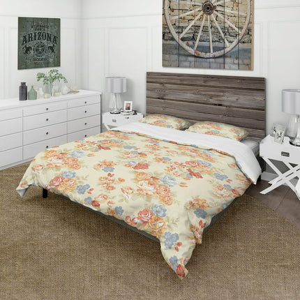Designart 'Pink, Yellow and Blue Flowers' Floral Duvet Cover Set